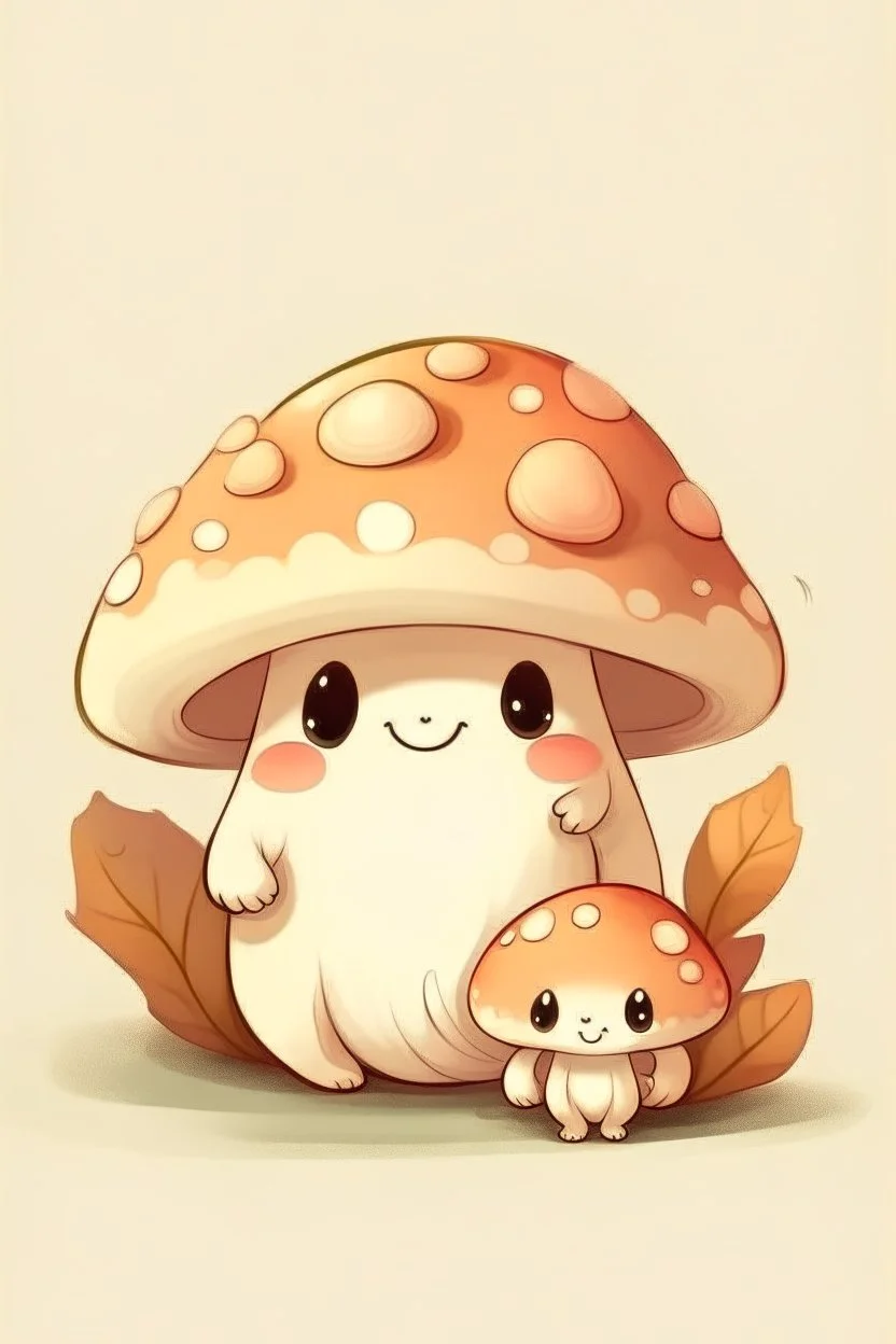 Cute mushroom, soft colors, one baby mushroom and mama mushroom
