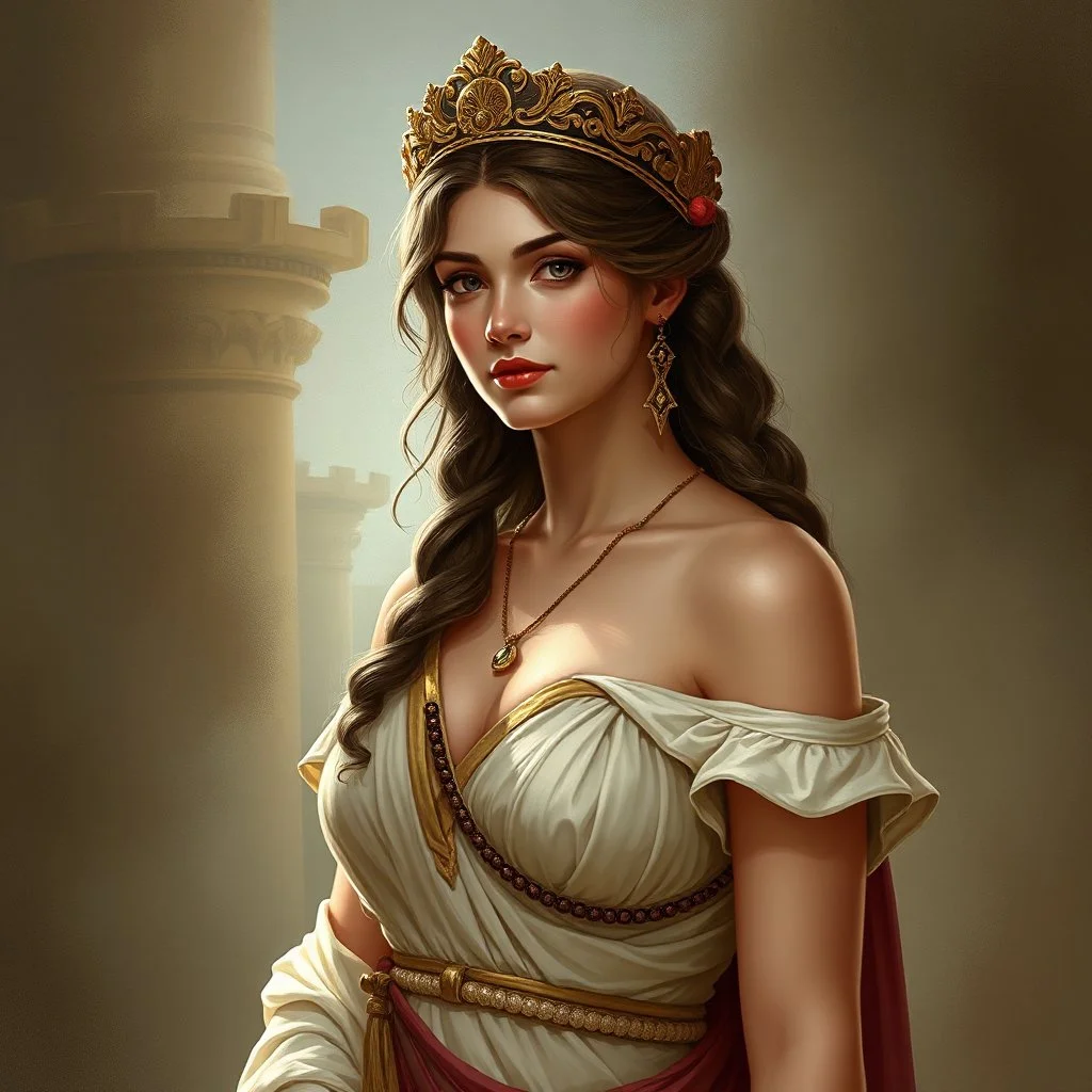 a beautiful noble woman, Roman, Athena, Aphrodite, young, pretty, dress, digital art
