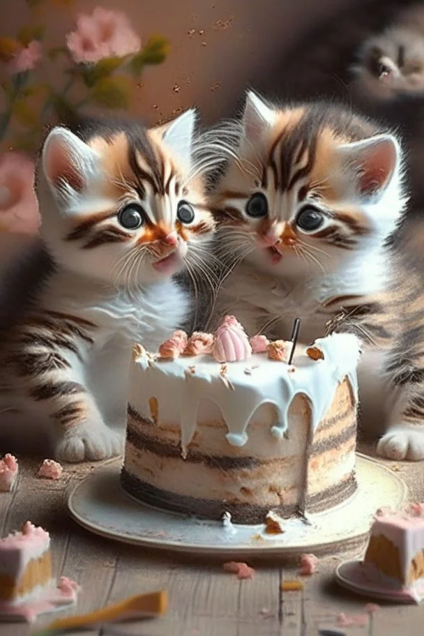 cute kittens eating cake