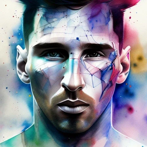 Lionel Messi face, watercolor illustration by <agnes cecile>