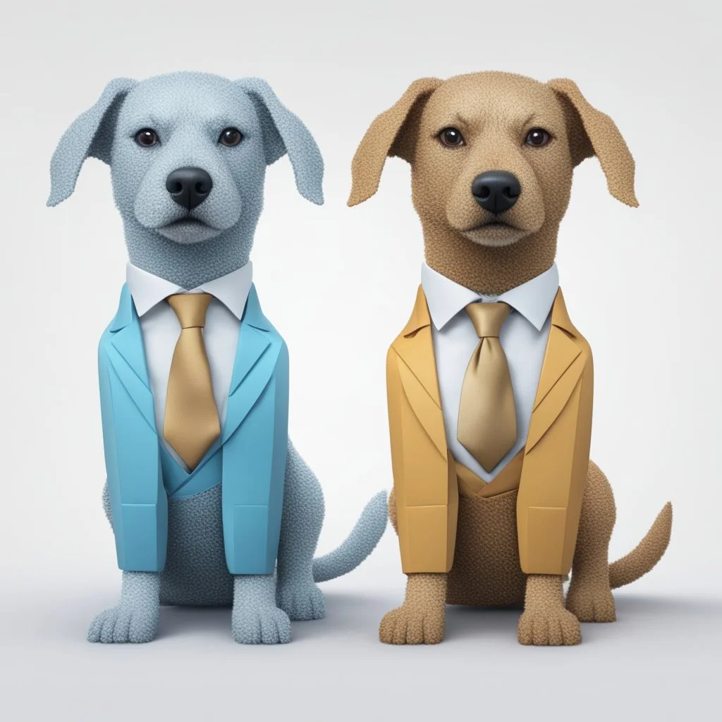 make one realistic business dog that is made of shapes and has a suit on looks a little like crystals with arms lowest 2048 x 1152 pixels og højst 6 MB