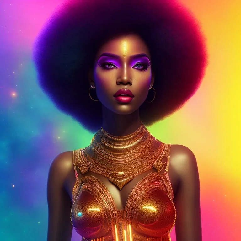 full body shot, masterpiece, best quality, family of three, black skinned, sparkling eyes, fluorescent skin, colorful makeup, afroamerican , highly detailed body, afrofuturism, scifi, sun light, 4K, RAW, depth of field, high contrast, realistic details, 24mm