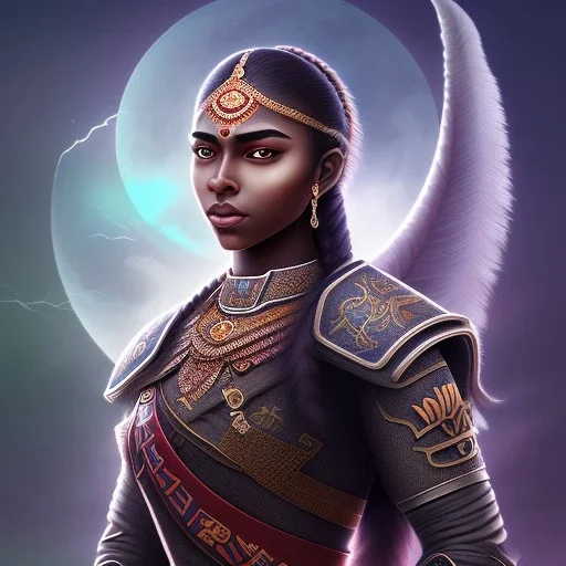 Fantasy setting, woman, dark-skinned, indian, ranger, 23 years old, shaved side haircut, wavy hair