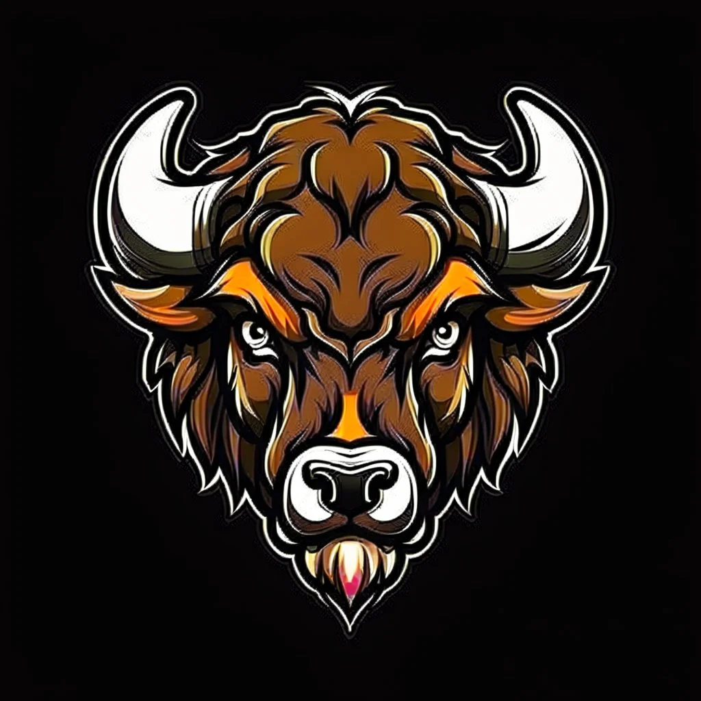 American Bison head at an angle, sports logo illustration style