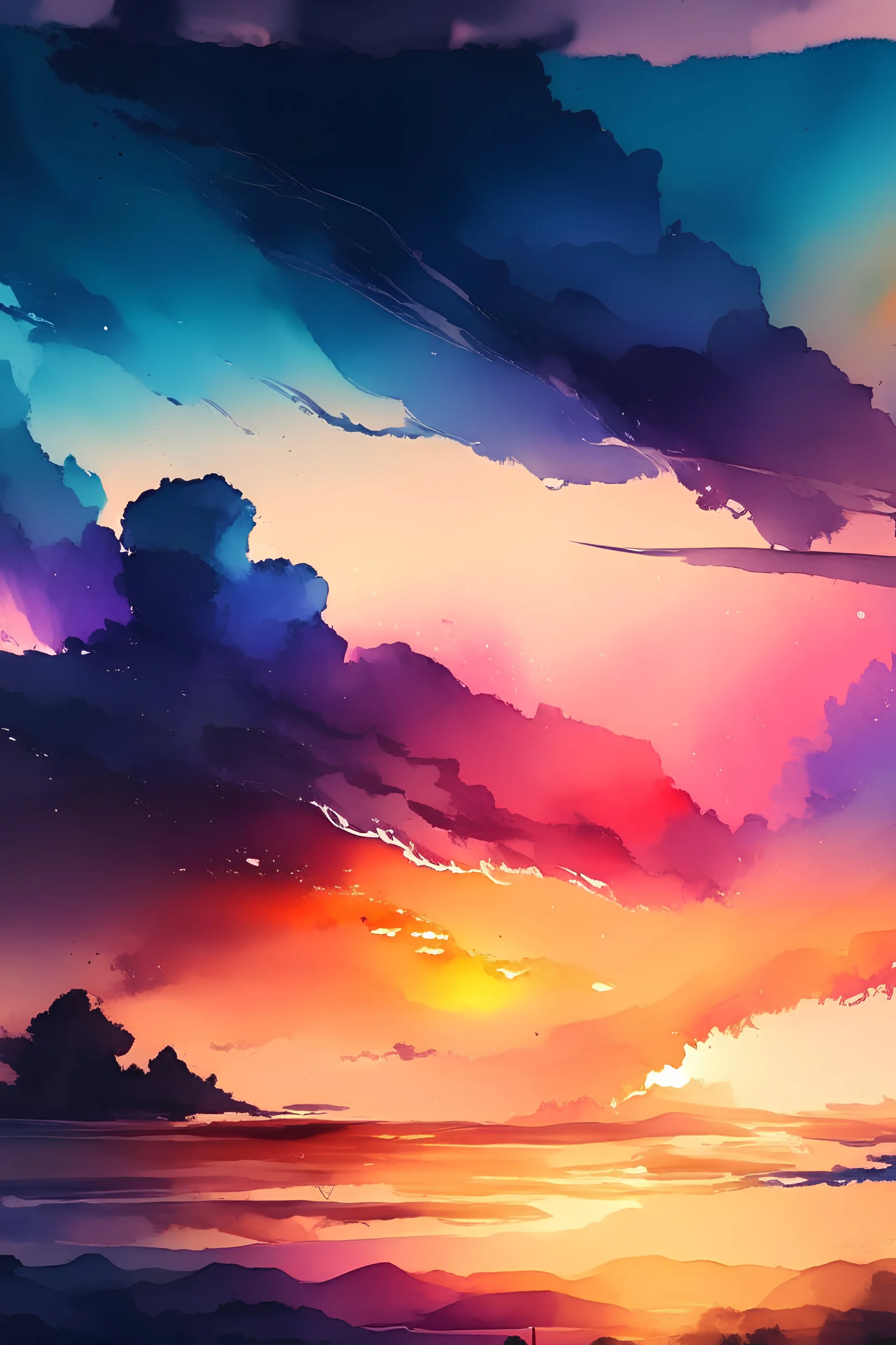 watercolor sky sunset time 4K