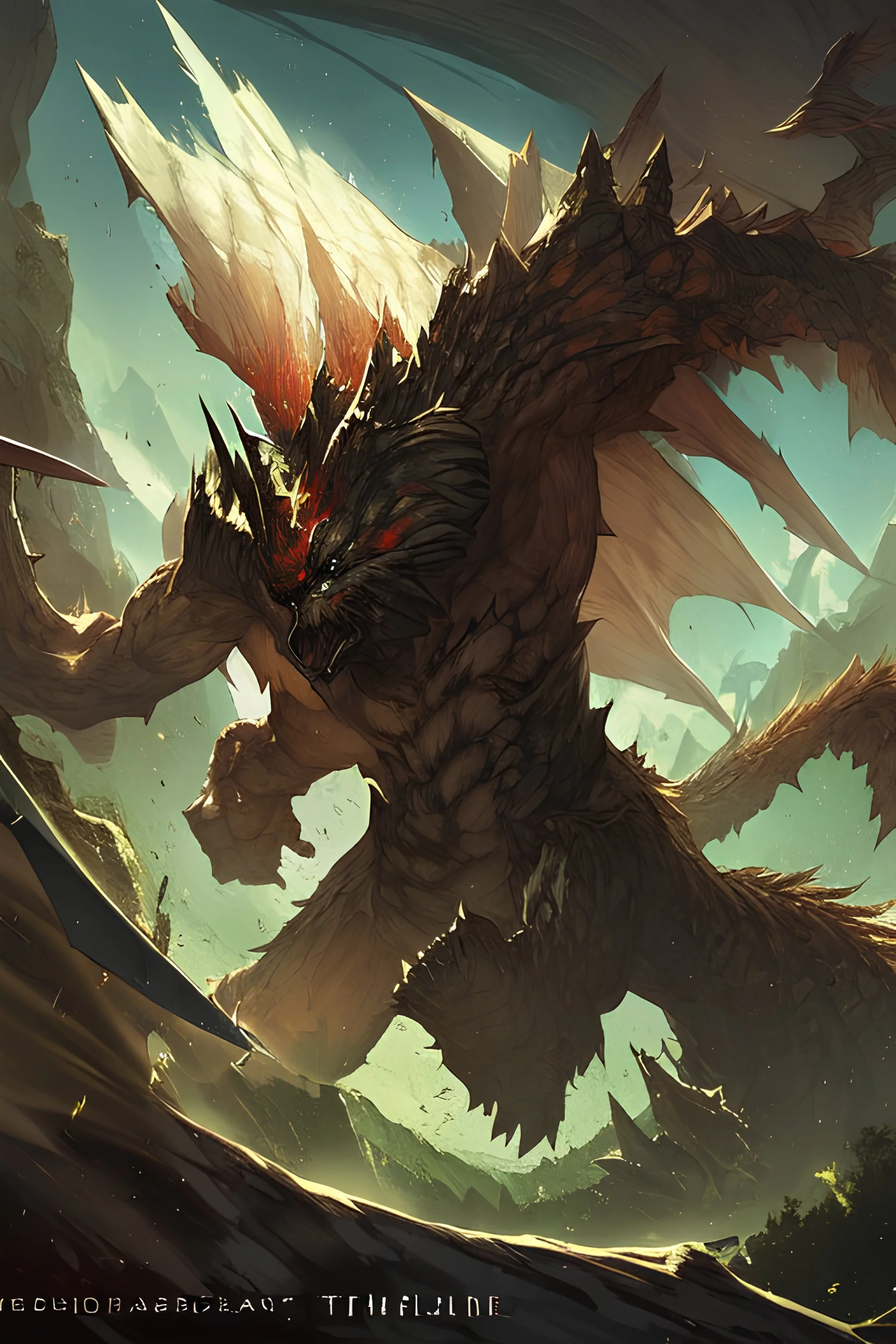 valkryie flying over forrest and slashing monster with a lighting sword