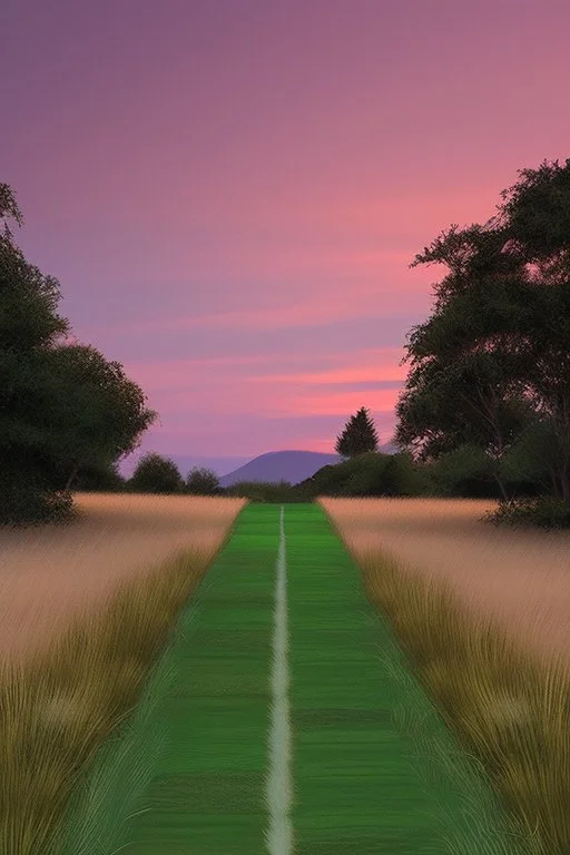 Sunset, grass, pathway