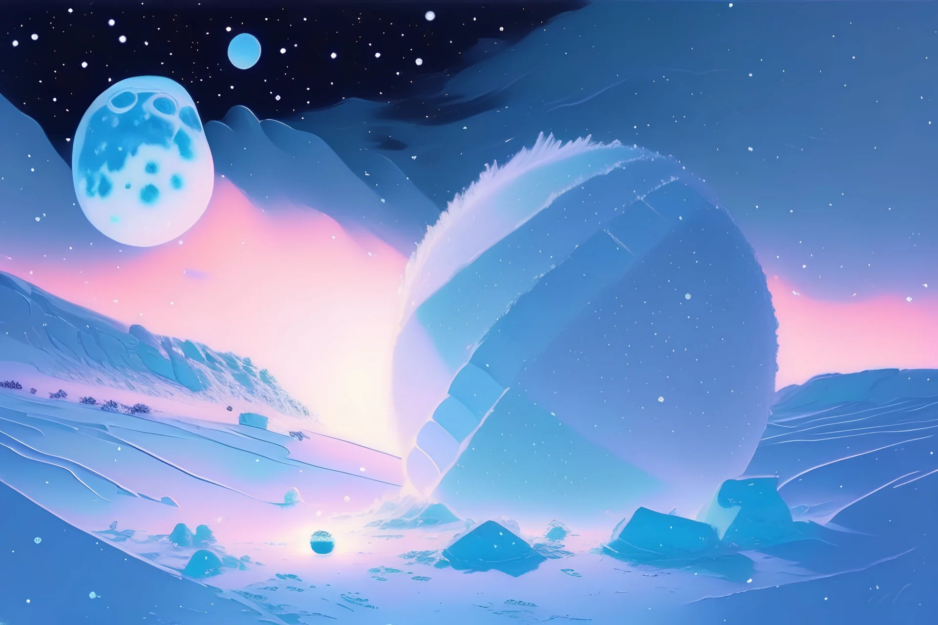 Snow, winter, ice blocks, moonlight, infinite, sci-fi, epic, otto pippel painting