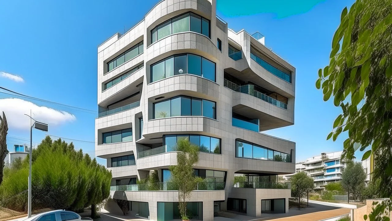 Generate a modern building that combines the style of the work of Le Corbusier and Gaudi