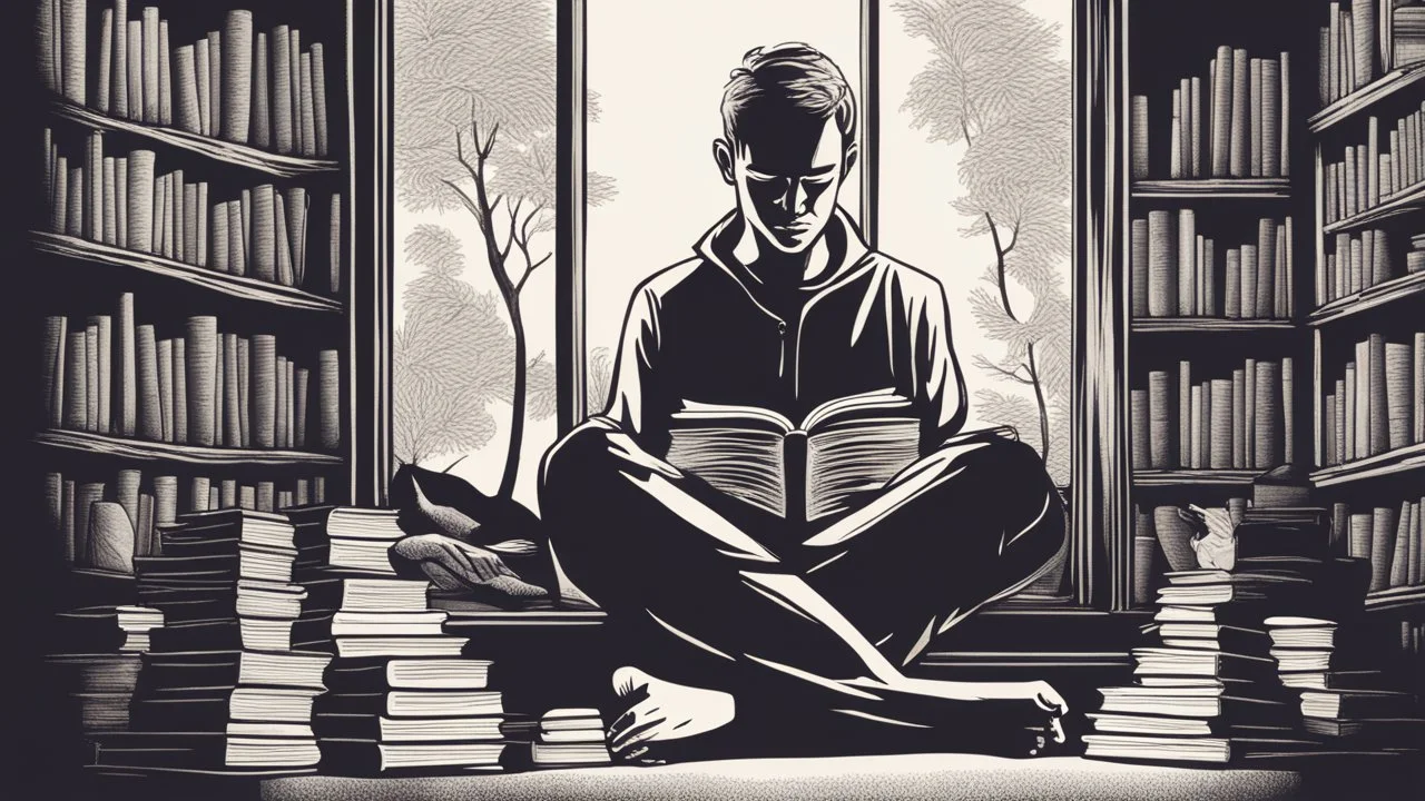 The image for the article could depict a person deeply engrossed in reading a book, seated in a tranquil and comfortable setting, surrounded by books. The light illuminates the book held in their hands, showcasing their complete focus and immersion in reading. The image reflects the calm and relaxation that daily reading and contemplation in books can provide, encouraging readers to embrace this beneficial habit.