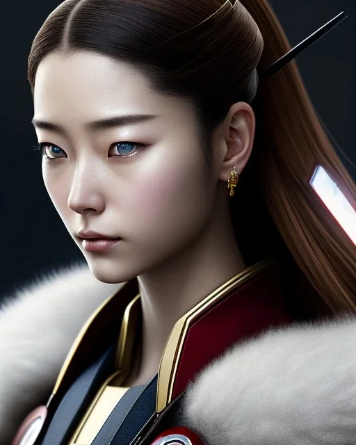 In a digital art gallery, a highly detailed and emotional portrait of a sad anime Kunoichi captures the attention of all who pass by. The image is a full body portrait of Marvel's Ironman character, keeping the head in frame and showcasing the character's intricate details and slight frame. The image is set against a black Japanese motif, adding to the mood and atmosphere of the piece. This digital painting is a concept art piece that is highly detailed and has a sharp focus, making it a true wo