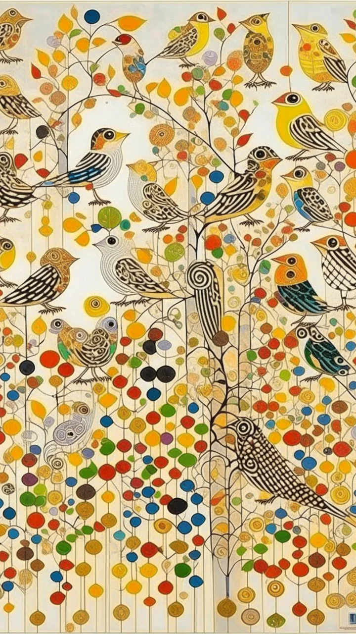 A white sky with singing birds painted by Gustav Klimt