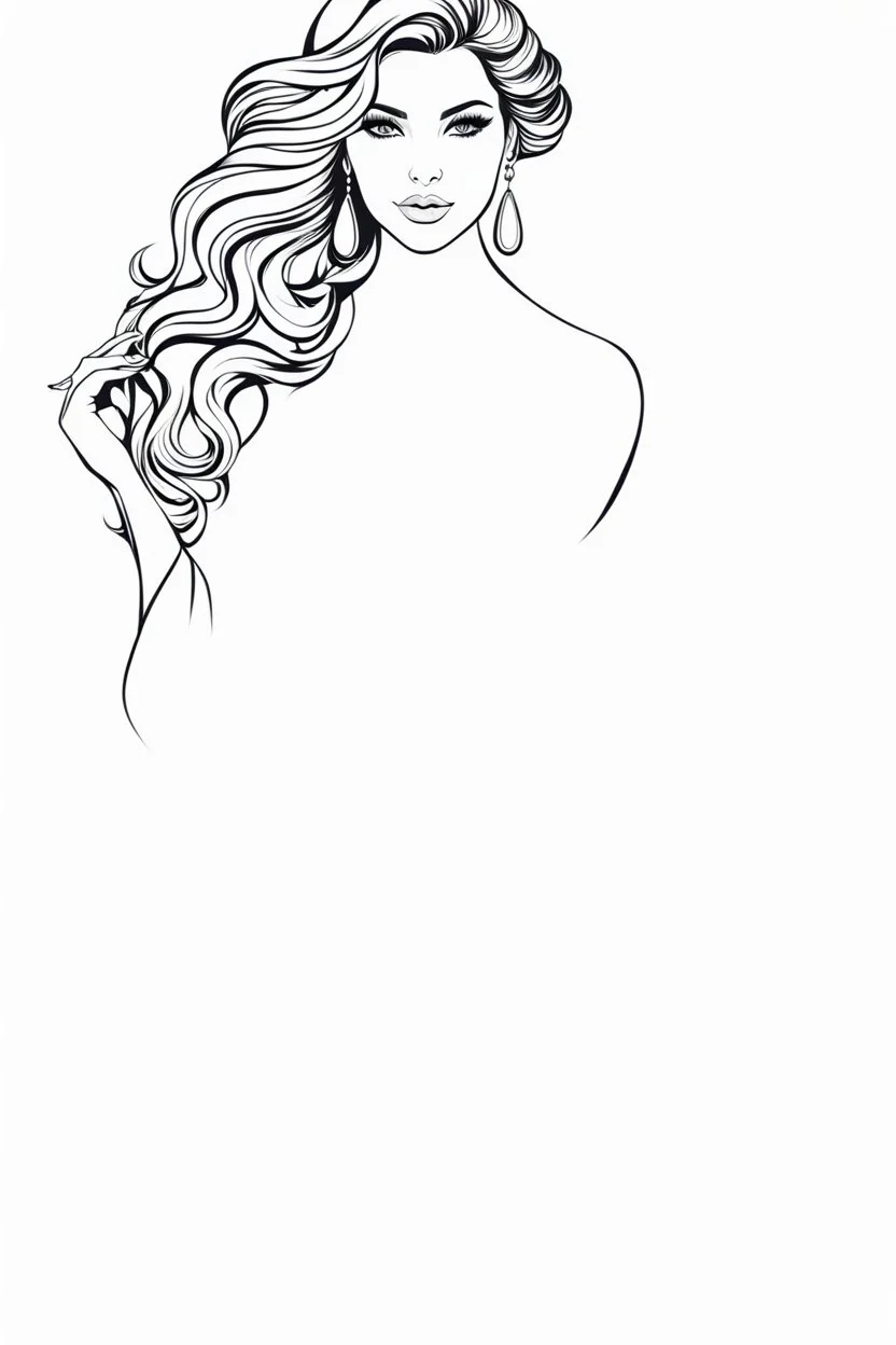 Coloring page for adults of a elegant fashion model woman wearing dress, dynamic poses, full body portrait, thick and clean lines, clean details, no-color, no-turban, no-background, non color, non shading, no-grayscale, dynamic poses, full body portrait, thick and clean lines, clean details, no-color, no-turban, , non background, non color, non shading, no-grayscale, no color hair