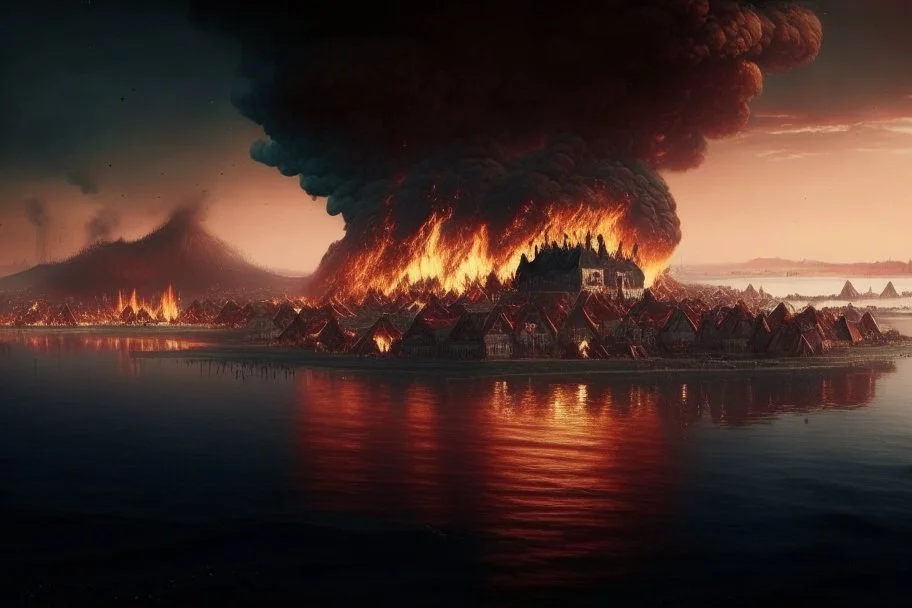 Dutch island city on fire in the distance