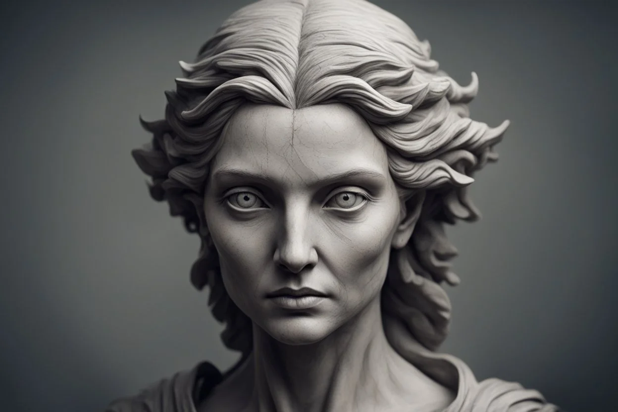 До превращения в статую — она была женщиной в возрасте, но старательно это скрывавшей. Ее черты были резкими, глаза — колючими и пронзительными.