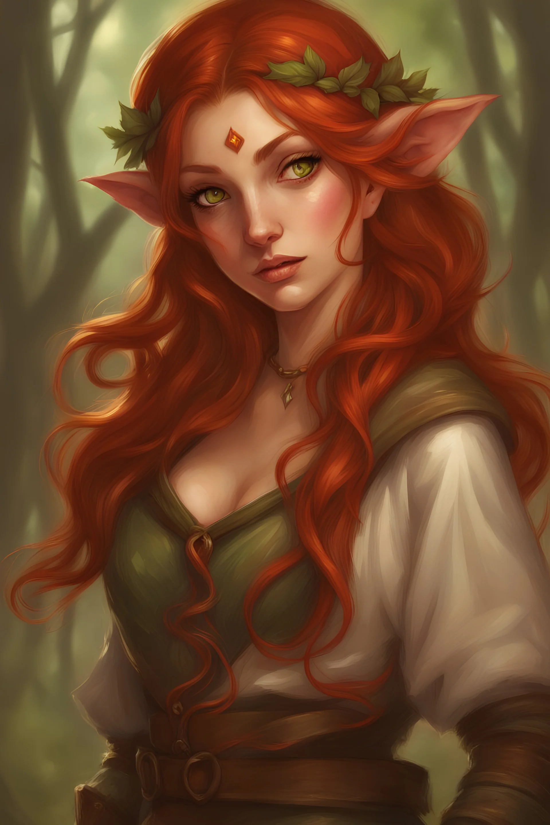 portrait, dungeons and dragons, elf, charming, luscious, redhead, druid