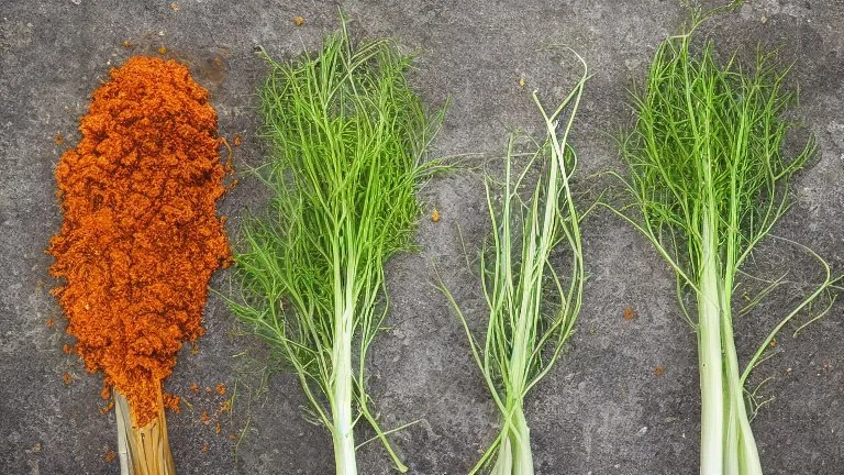 fennel, and turmeric plants side by side separated by a line