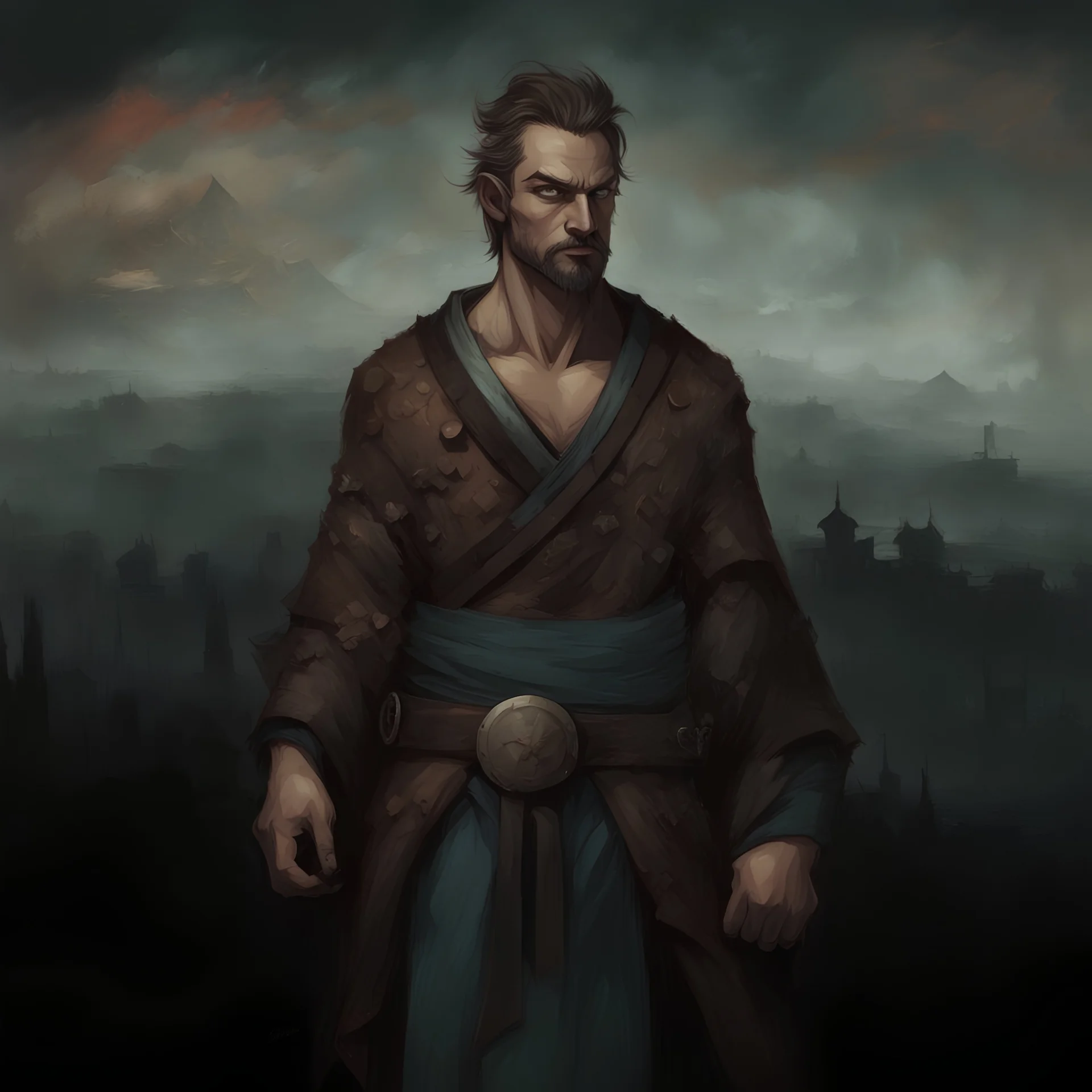 male, characteristic graphic style, grit fantasy, darkest dungeons and dragons art, screen tones