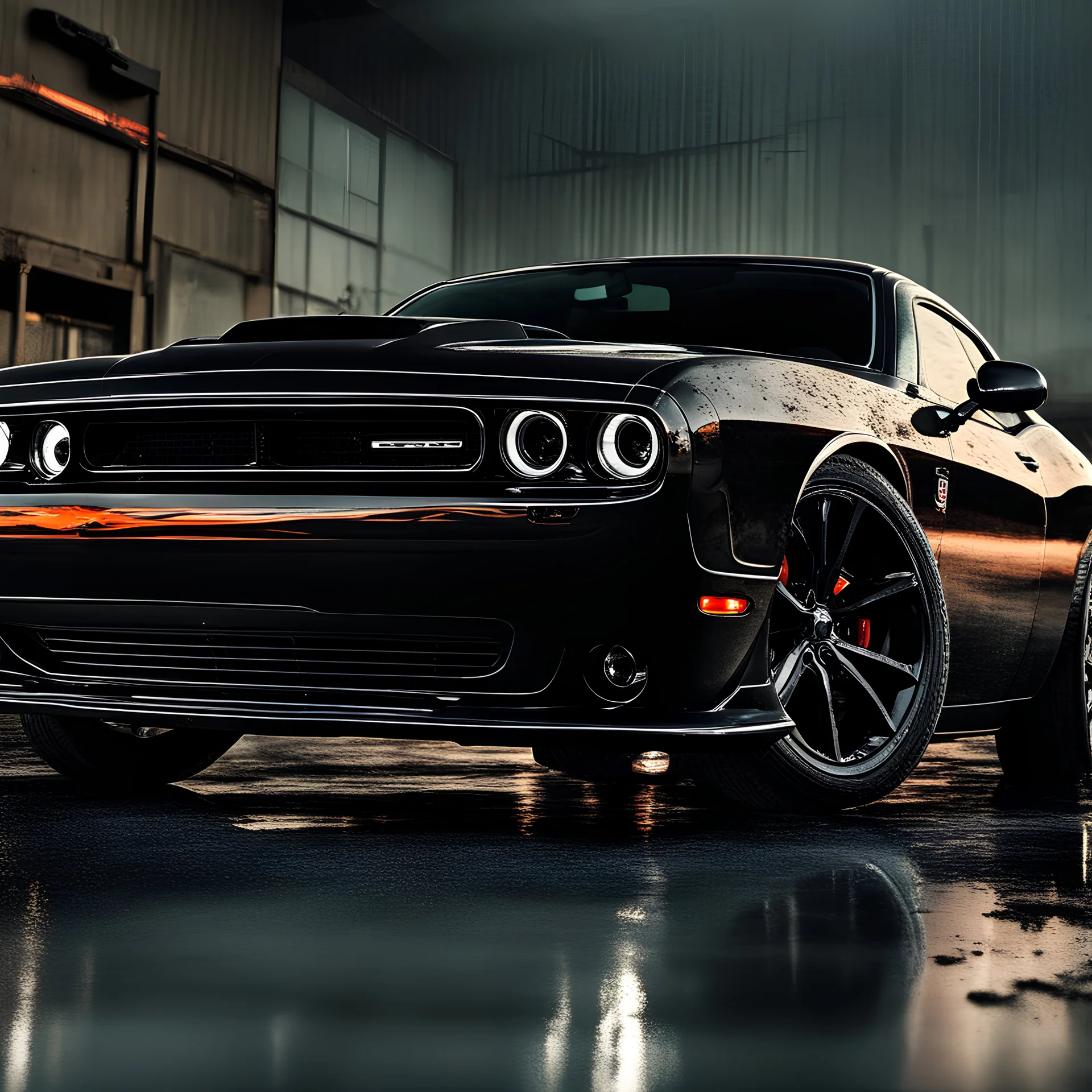 2023 BLACK DODGE CHALLENGER IN A PAINT SPLASH BACKGROUND FULLVIEW