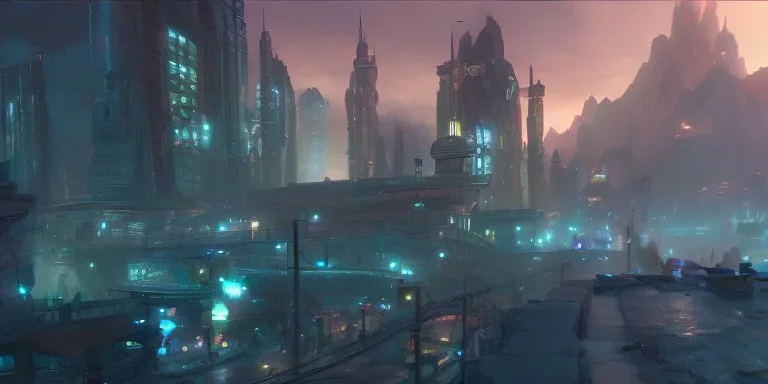 video game level design, sci-fi, 3d city environment, concept art, cinematic