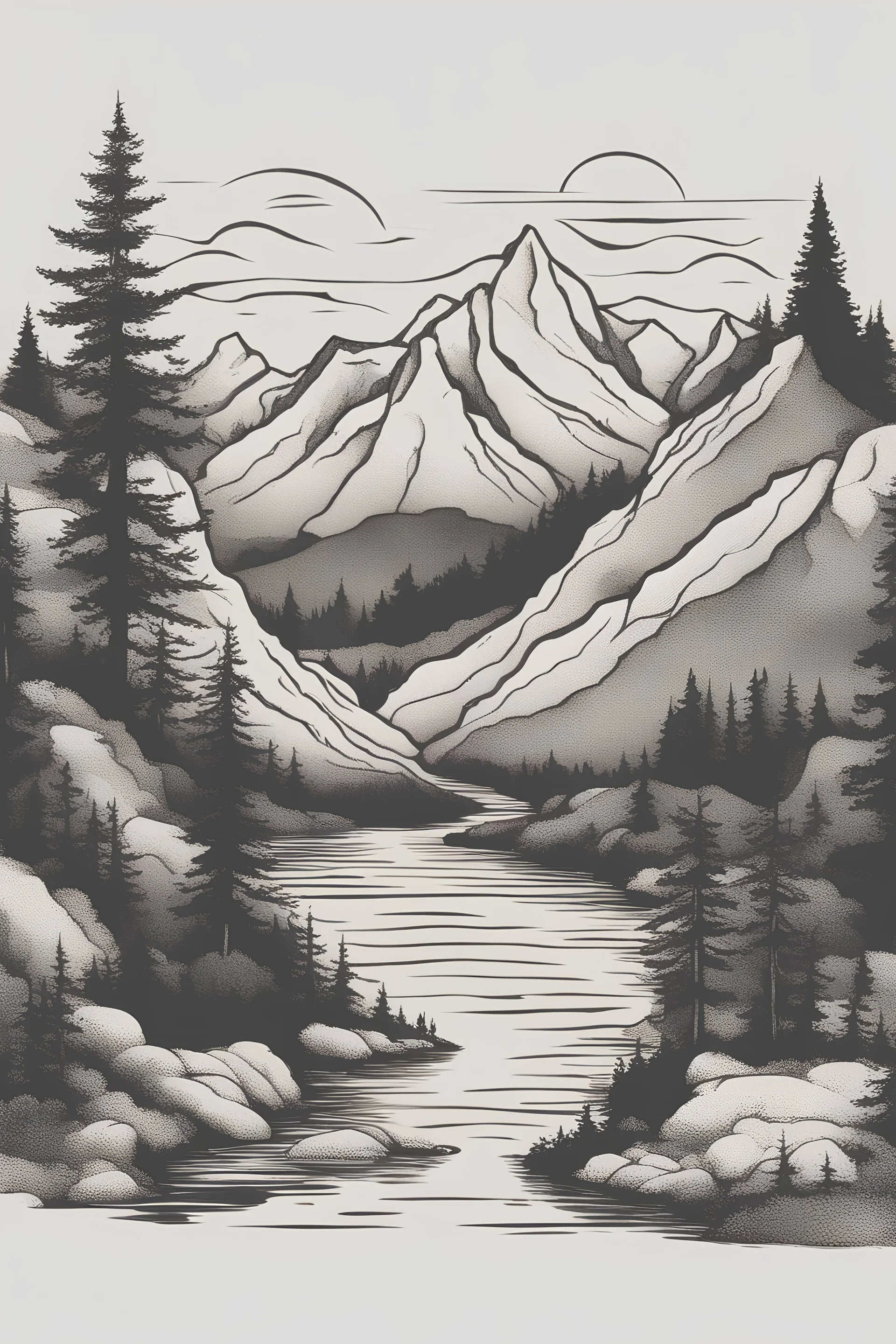 Design a t-shirt featuring a scenic landscape where lyrics from a beloved song form the contours of mountains, rivers, and trees.