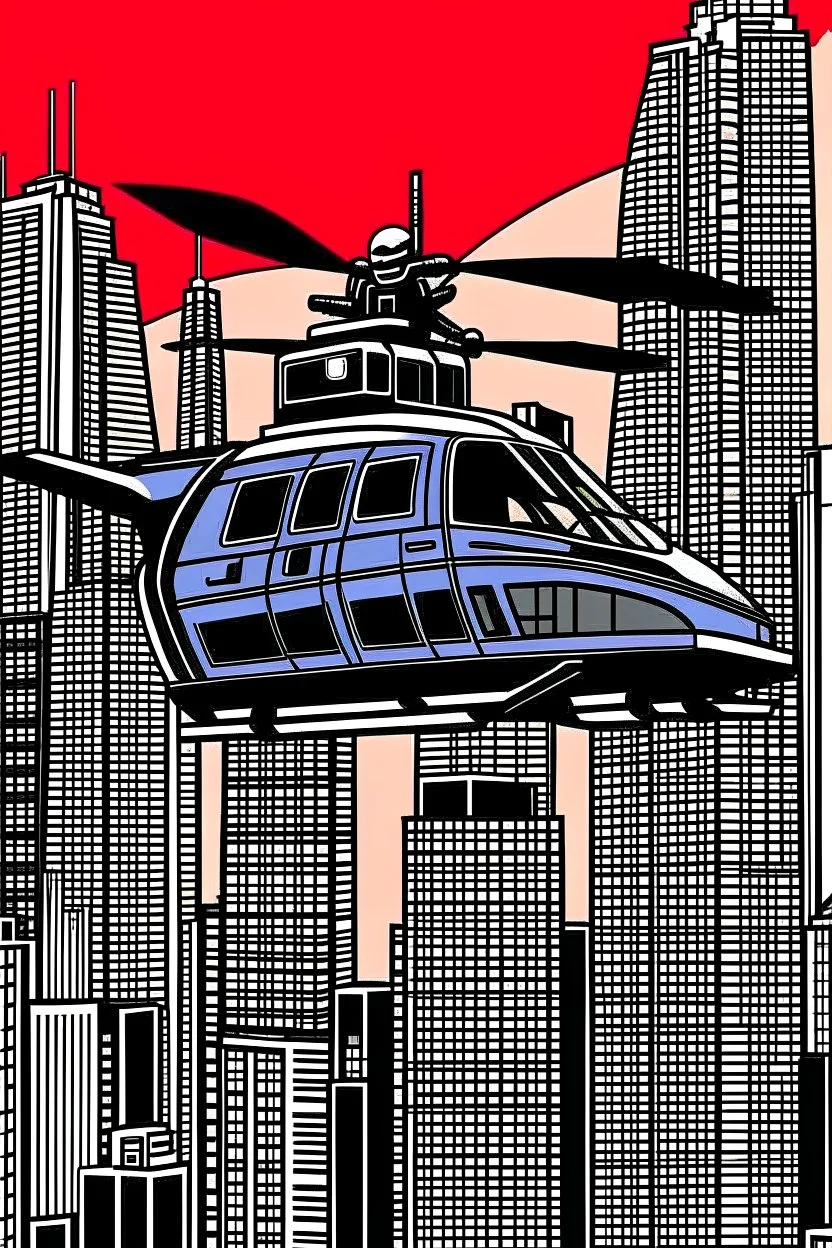 punisher sku;; city car helicopter chase in the style of Hiroshi Nagai