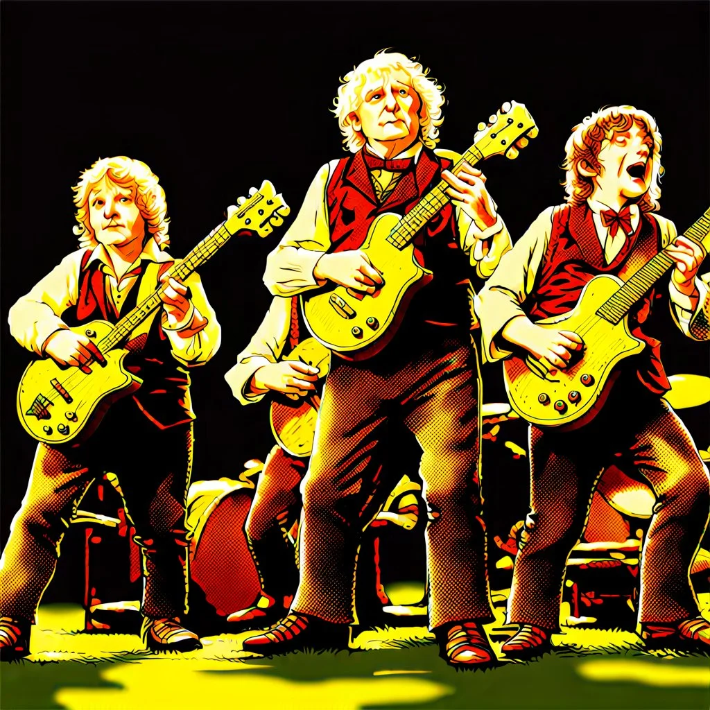 Bilbo and the Hobbits performing as a rock band