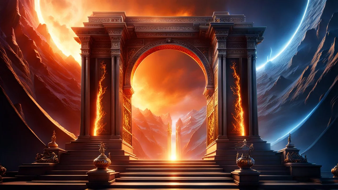 The two portals to Heaven and Hell. Good and Evil. Life and Death. fantasy concept art, exquisite realism, a masterpiece, dynamic lighting, hyperdetailed, intricately detailed, deep color, Unreal Engine, volumetric lighting , Epic cinematic brilliant stunning intricate meticulously detailed dramatic atmospheric maximal,