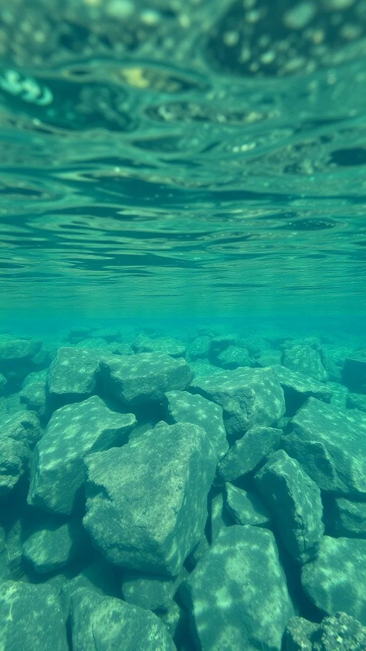 Подводные Скалы. Показать спокойную гладь воды, под которой едва угадываются острые скалы.