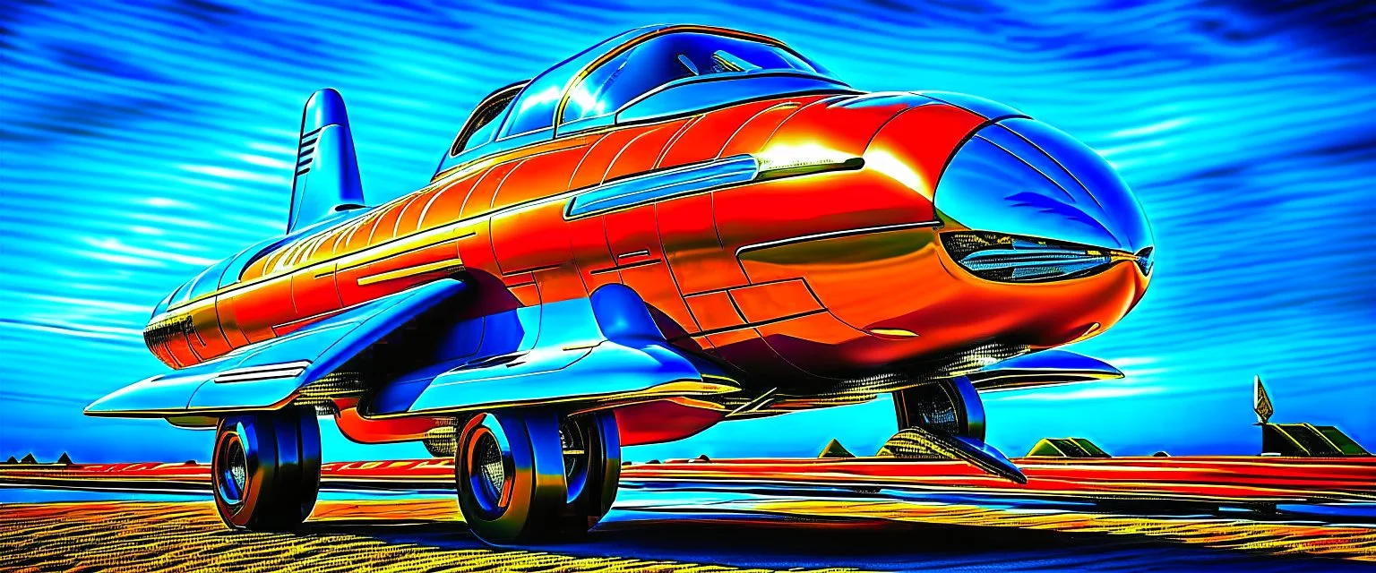 A national geographic award winning photograph of a military fighter jet station wagon wasp hybrid soviet retrofuturism designed by volkswagen only one vehicle per image painted metallic orange traveling at a high rate of speed, jet intake off of front center of vehicle and jet exhaust out the rear with bright blue flame