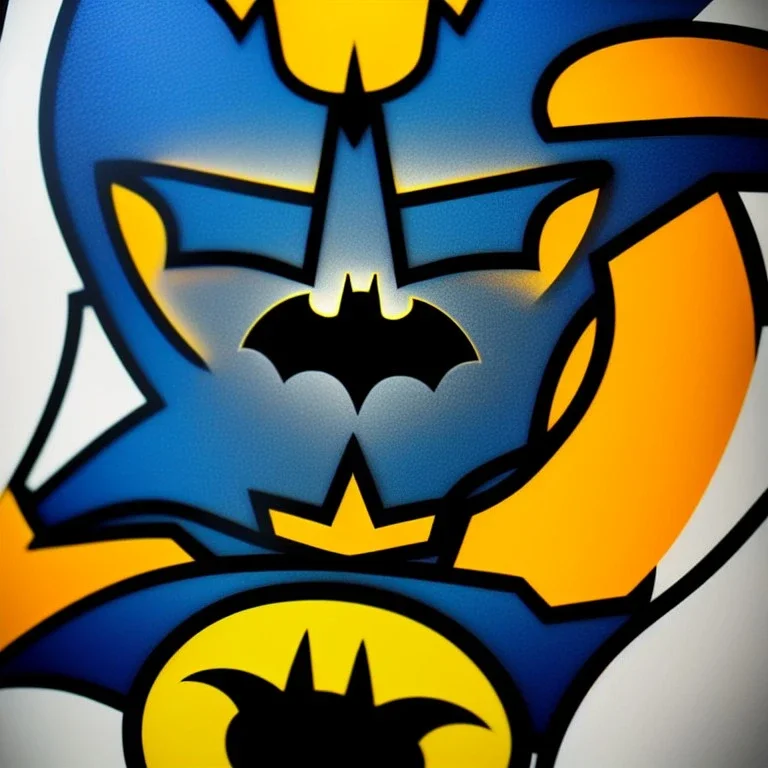 In a futuristic art gallery, a digital artwork of the iconic Batman symbol catches the eye of all who pass by. The symbol is rendered in bold, vibrant colors and intricate details, creating a striking visual impact that is perfect for merchandise such as t-shirts and mugs. The symbol is depicted in a 3D holographic projection, giving it a futuristic and dynamic appearance. The symbol floats in a sea of neon hues and holographic projections, adding to the futuristic aesthetic of the piece. This d