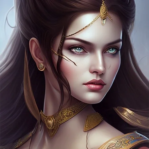 Portrait, Woman, heroic fantasy, 20 years old, dark-skinned, indian, wavy black hair