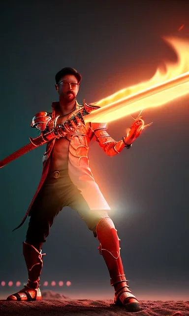 full body fire sword with background