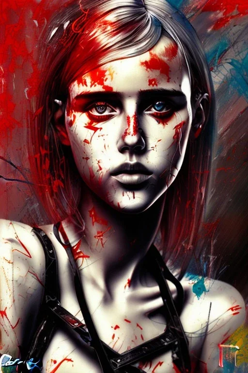 Danish singer MØ face, Abstract Yoji Shinkawa, red tones,