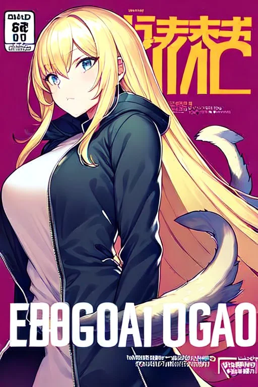 blonde girl with hair with tails waring jacket, line arts, manga cover