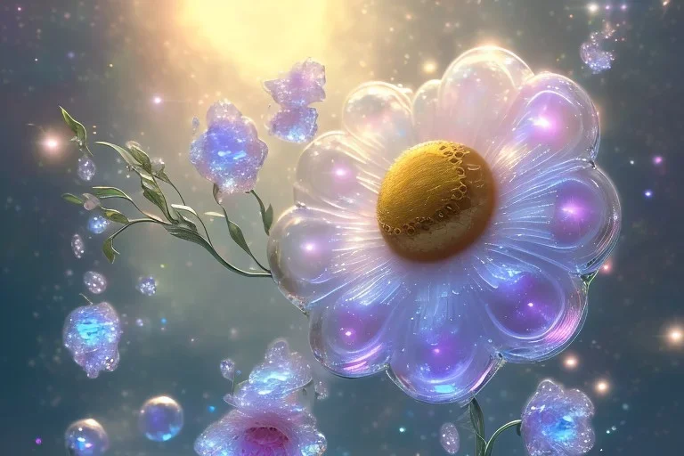 one big crystal subtle flower in a galactic ambiance of the sky, transparent petals, delicate colors, in the foreground, full of details, smooth, bright sunshine，soft light atmosphere, light effect，vaporwave colorful, concept art, smooth, extremely sharp detail, finely tuned detail, ultra high definition, 8 k, unreal engine 5, ultra sharp focus