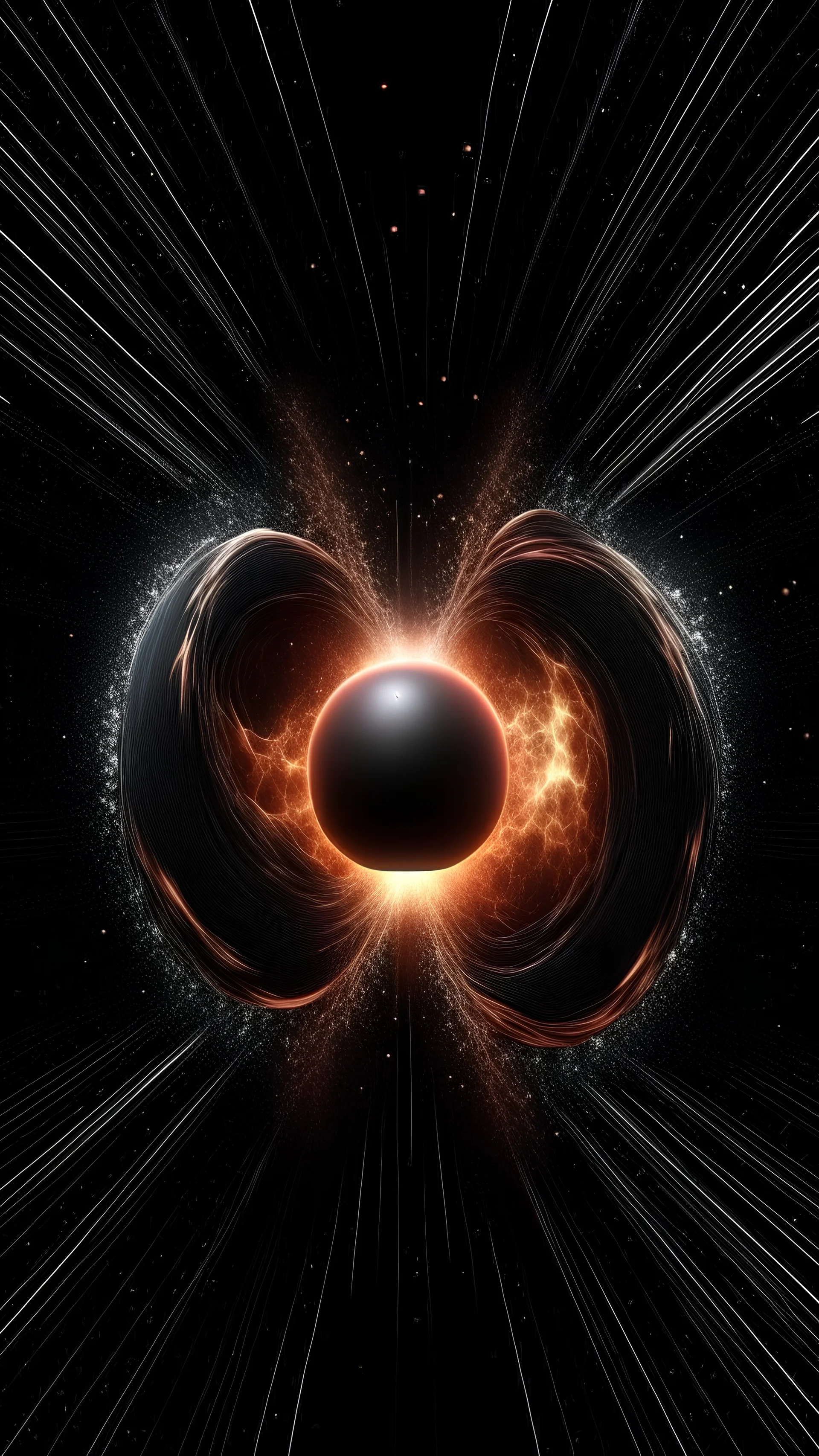 A electric, energetic, magnetic, full of energy, hyper realistic, multidimensional, glowing, peach, lightning portal floating black space surrounded with energic particles