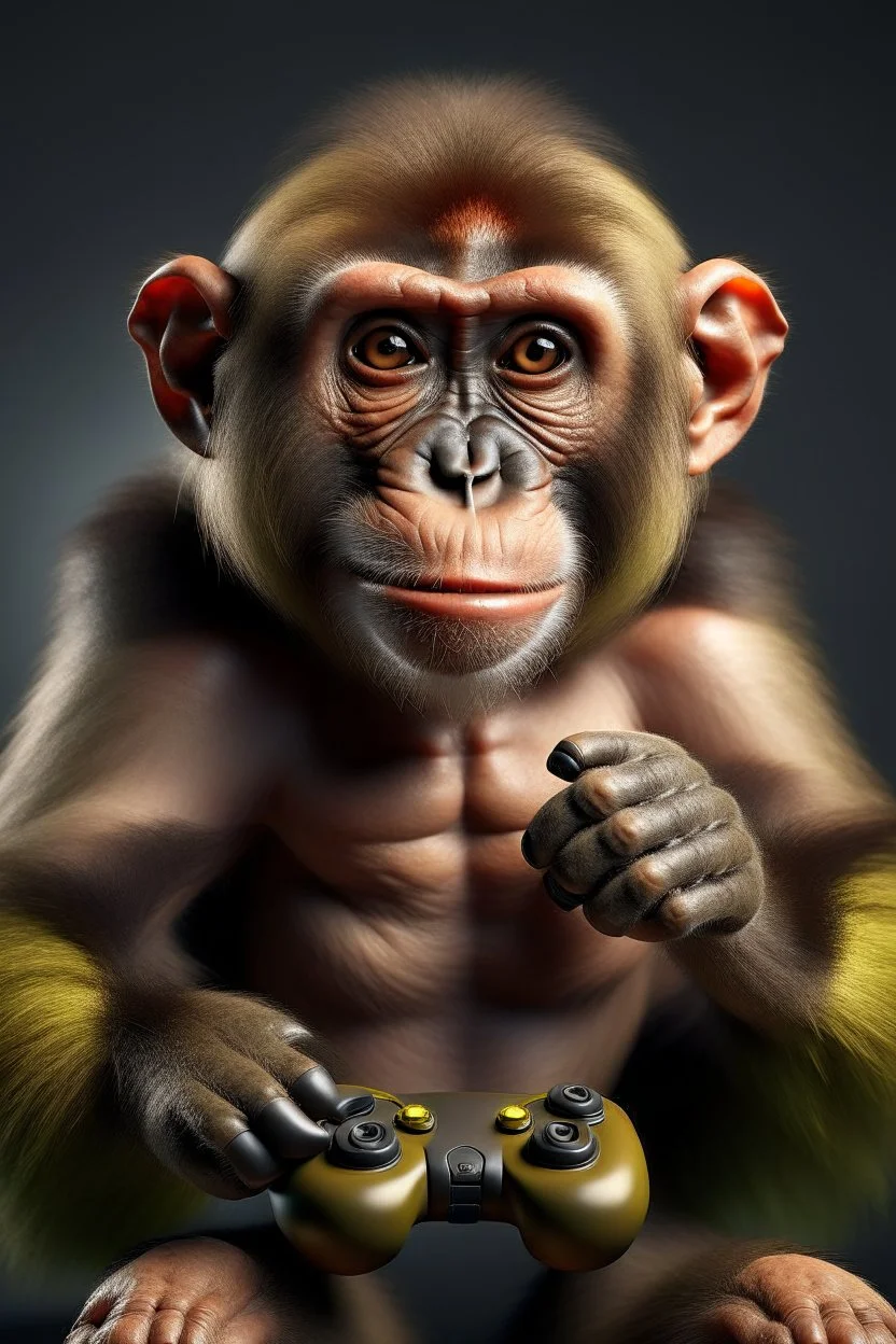 a realistic monkey holding a Xbox controller