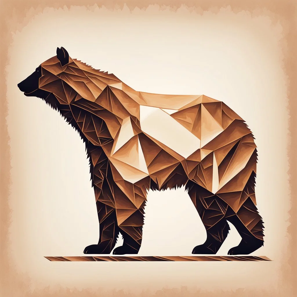 silhouette of a brown bear, letterpress style 2d lowpoly lookalike, minimalistic high contrast pencil art