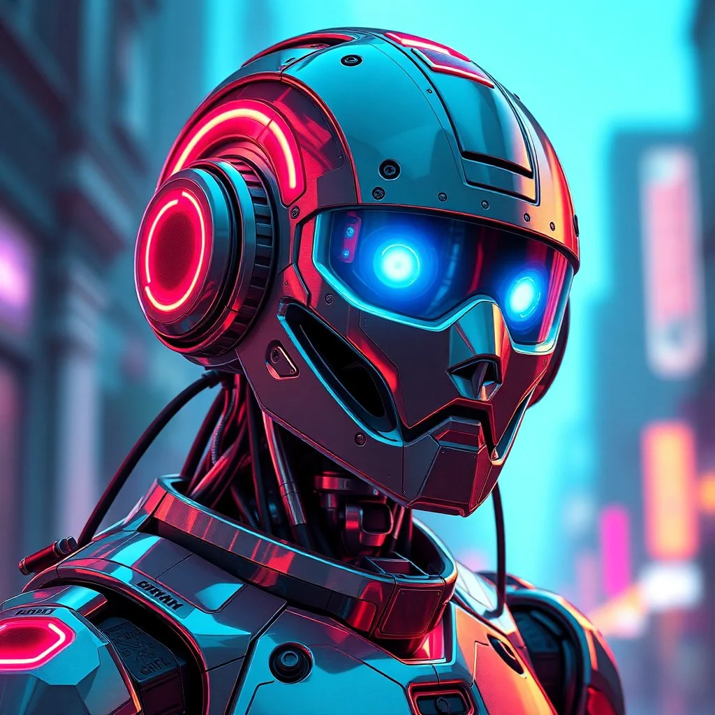 a cyberpunk android robot, bright colours, futuristic, dystopia, stylised, digital art, 3d render