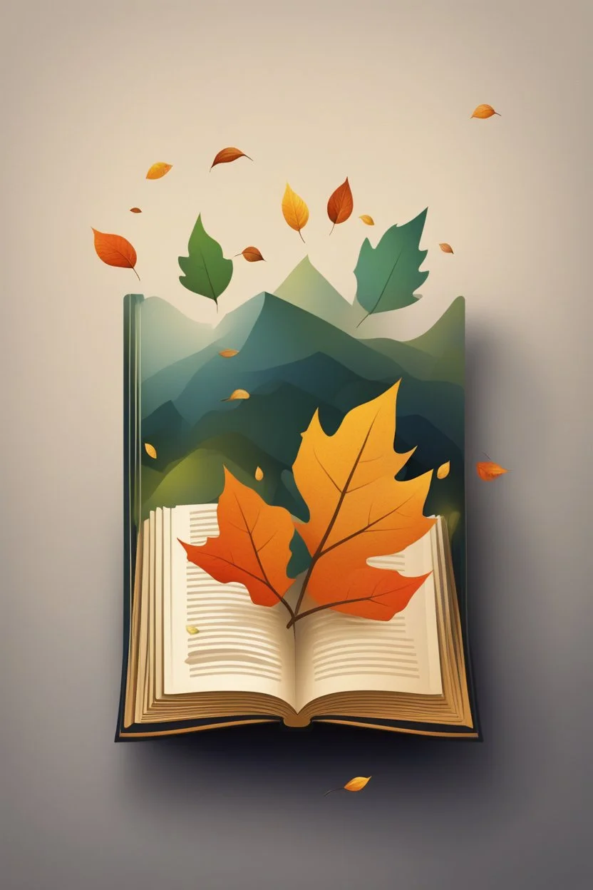 square logo , landscape with leaf fall, flying leaves in the book