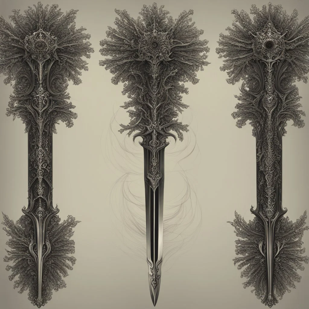 [fractal art: Mandelbulb 3d] ConceptSheet: A document showing a super powerful demonic espadon dual handed sword of incomprehensible power.