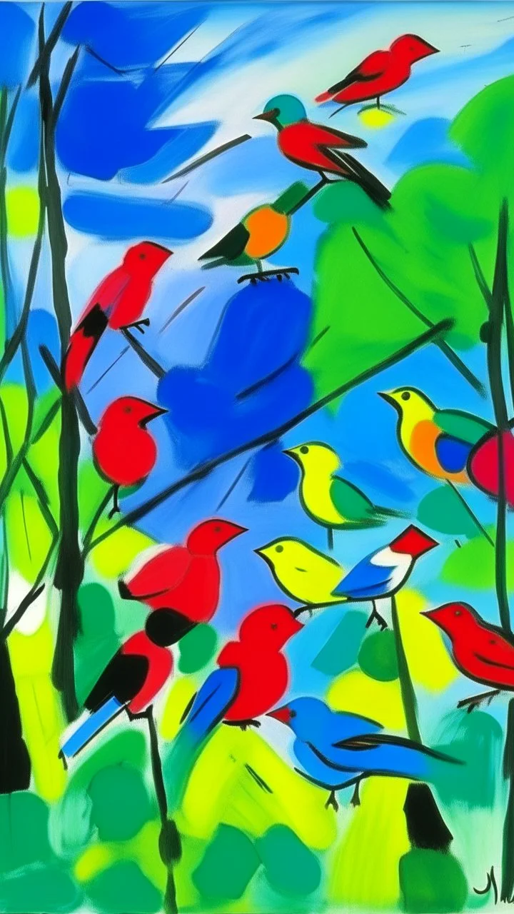 A white sky with singing birds painted by Alexej von Jawlensky