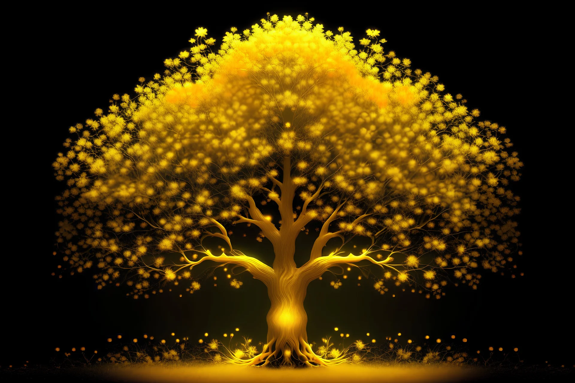 Generate a golden tree full of gold. Generate this in digital painting.