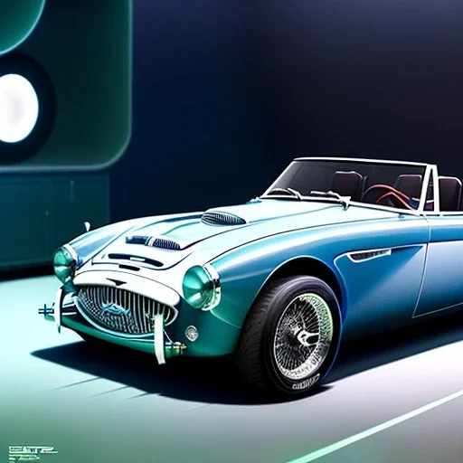 fullbody Drawing of 'Austin Healey 3000'intricate detail,by andrea bonelli,Kilian Eng,Ohrai,evan lee,three quarters view, Futuristic Vehicle design study, toned colors,16k