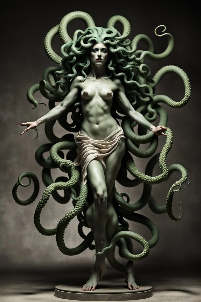 Gorgon medusa in full height, dancing