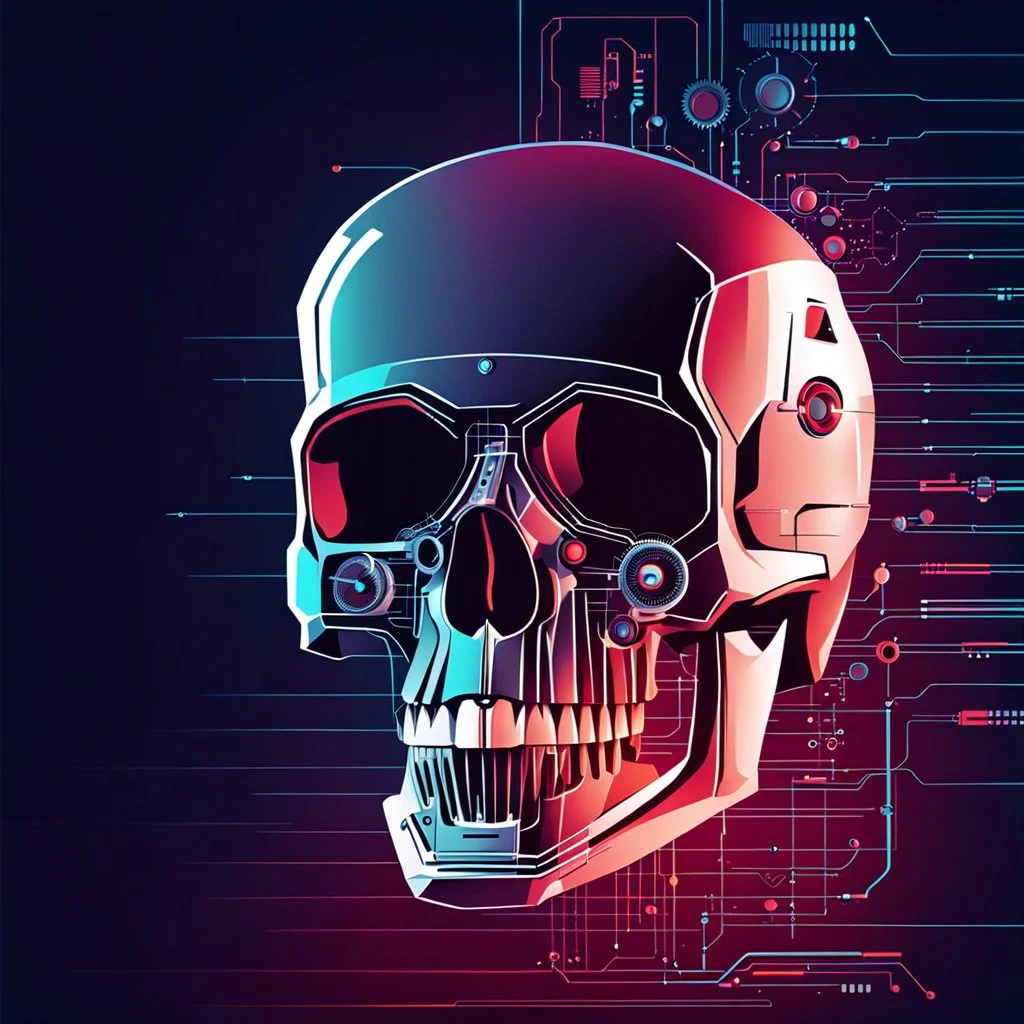 FLAT VECTOR LAYERED IMAGE OF CYBERNETIC SKULL PARTS IN A SCHEMATIC