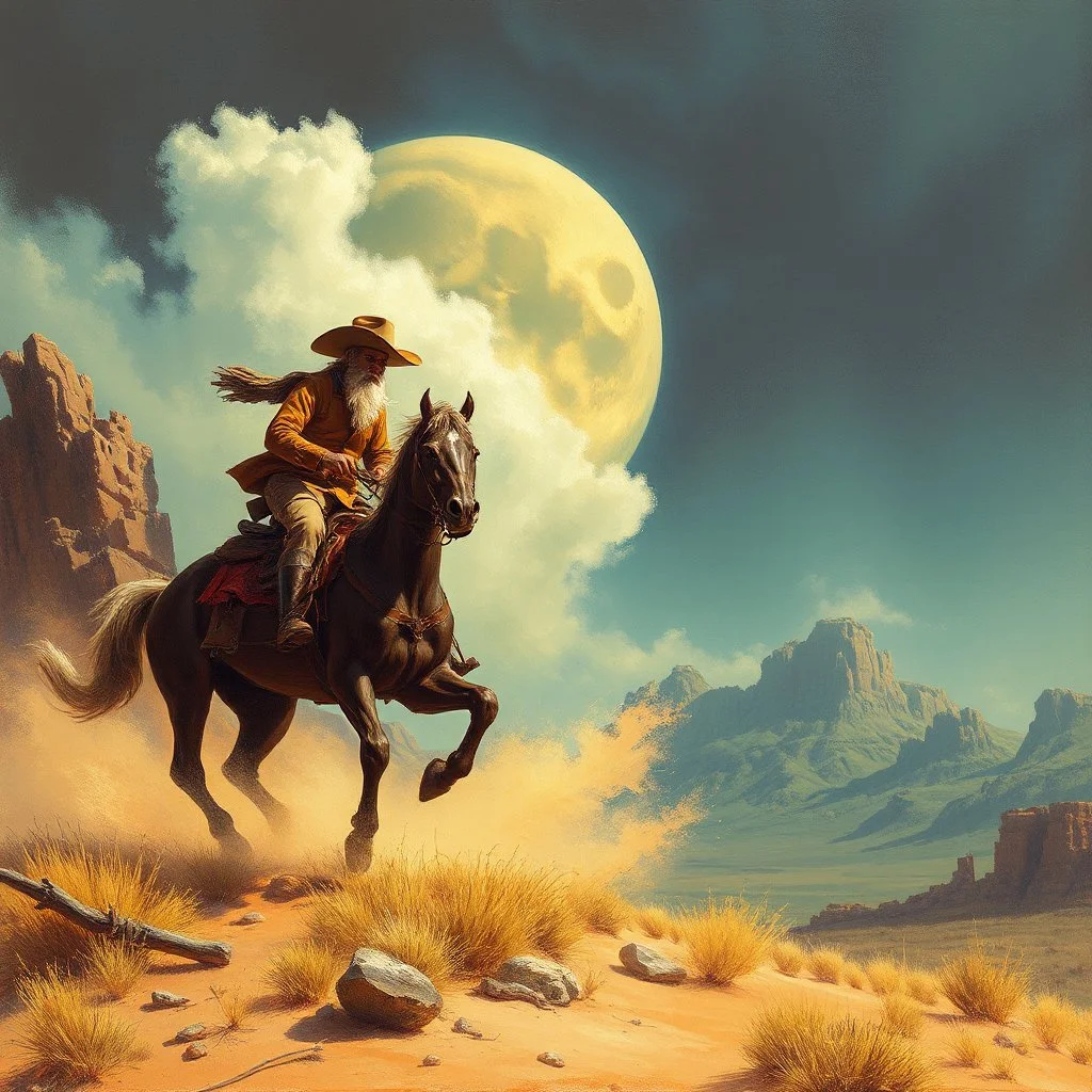 Old Mentor called "Dusty" Western fantasy art