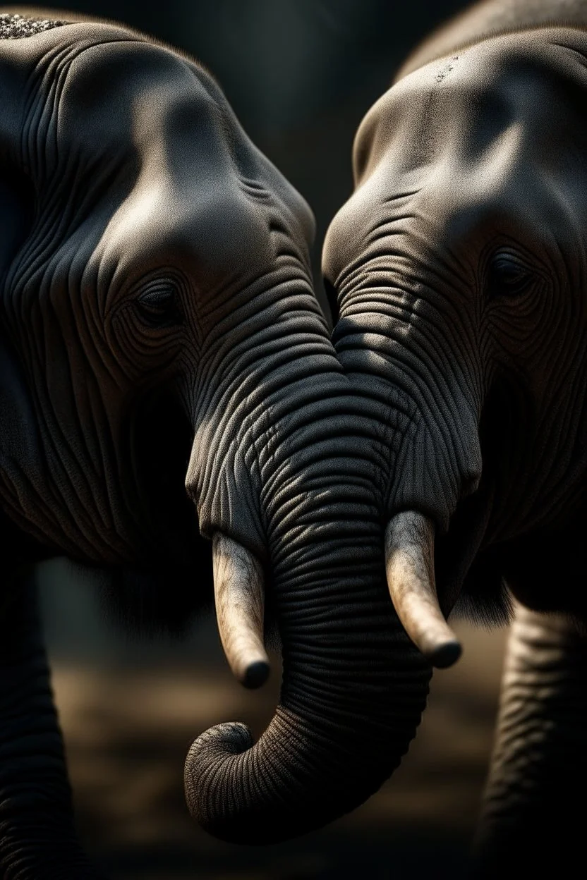 macro photo of elephants kissing over swirls,shot on Hasselblad h6d-400c, zeiss prime lens, bokeh like f/0.8, tilt-shift lens 8k, high detail, smooth render, down-light, unreal engine, prize winning