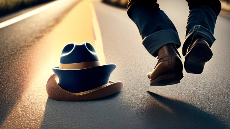 frenchman stomping on a hat that is laying on the road